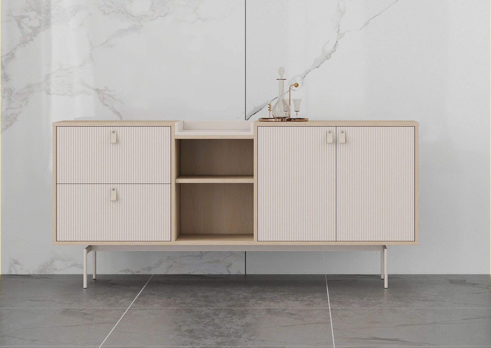 Ribbed Wood Storage Sideboard 